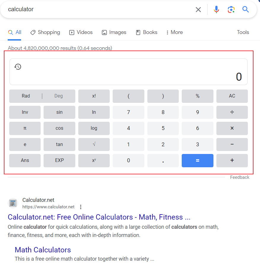 calculator关键词谷歌搜索结果